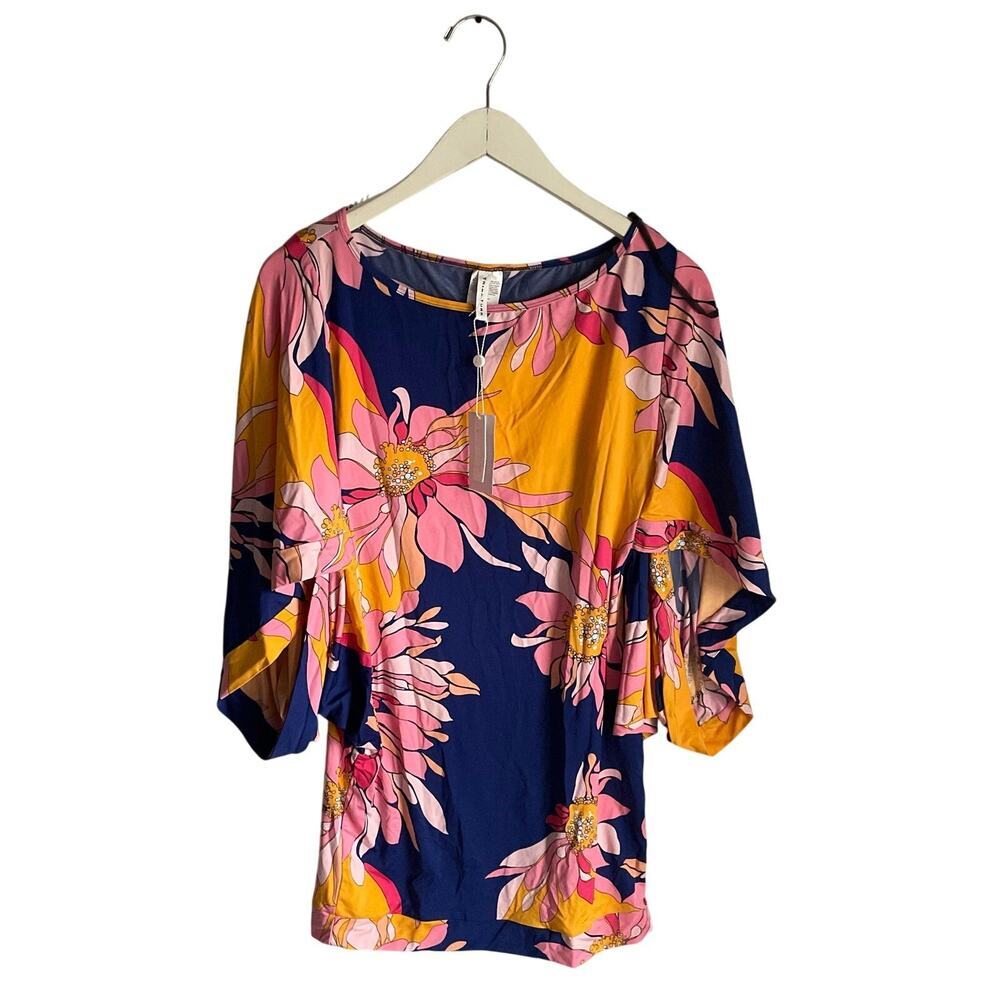 Trina Turk Resort Vacation Swim Coverup Beach Dress Bodycon Wide Sleeve Medium